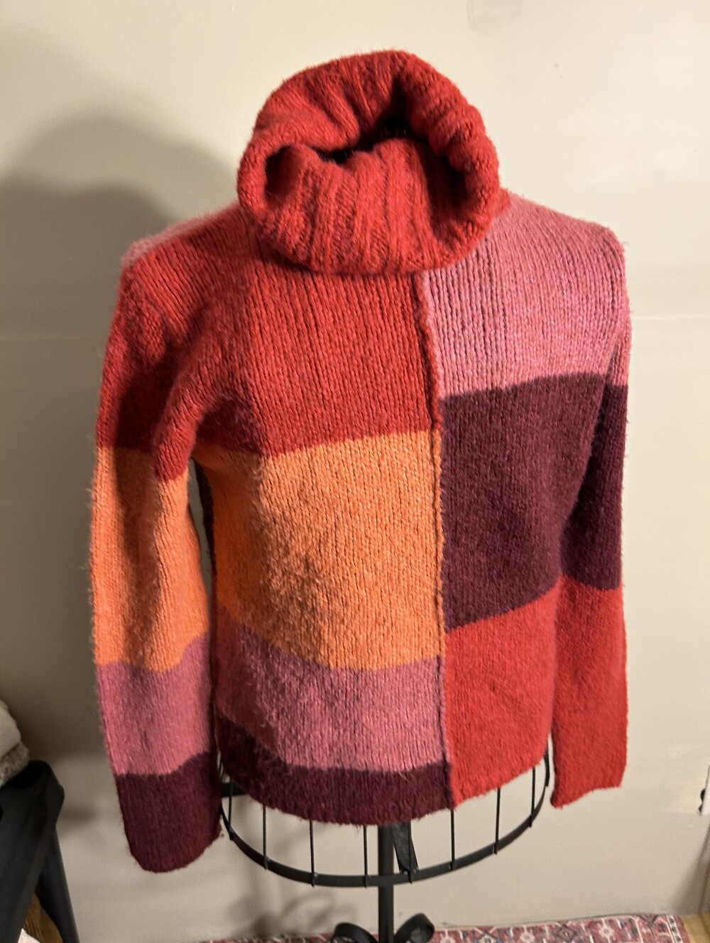wool size medium sweater womens knit soft shirt cow neck pink red